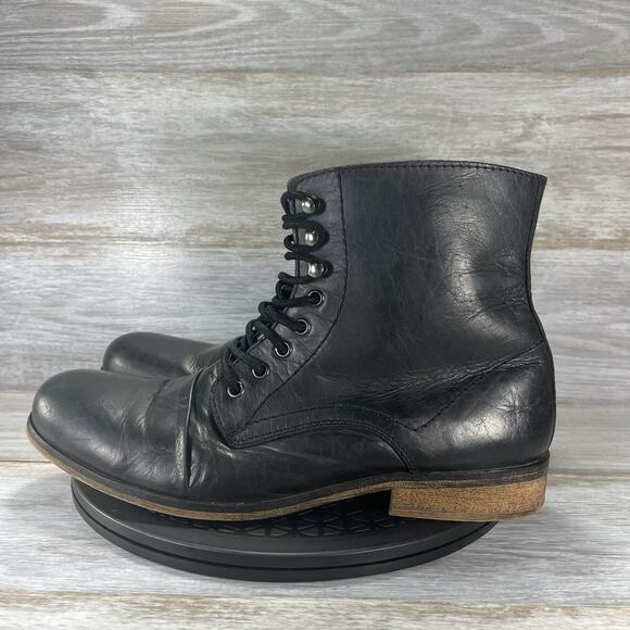 Aldo Men’s Black Leather Lace Up Combat Boots Size EU 46 US 13 - Picture 1 of 10